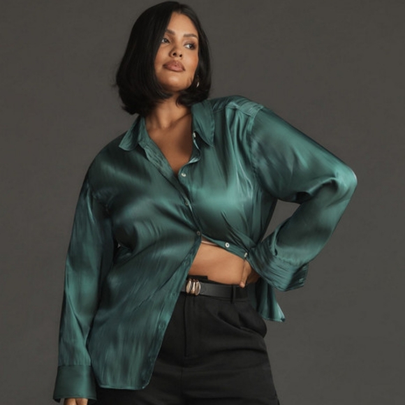 Anthropologie Silky Iridescent Buttondown Shirt Size Extra Large - Picture 3 of 14